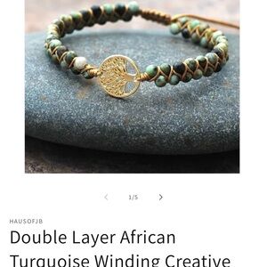 #0872+ African Turquoise Bracelet with Gold Tree Charm